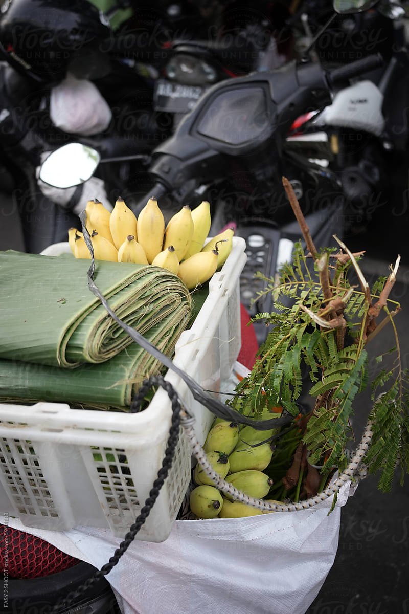 Bananas in Basket on Motorcycle