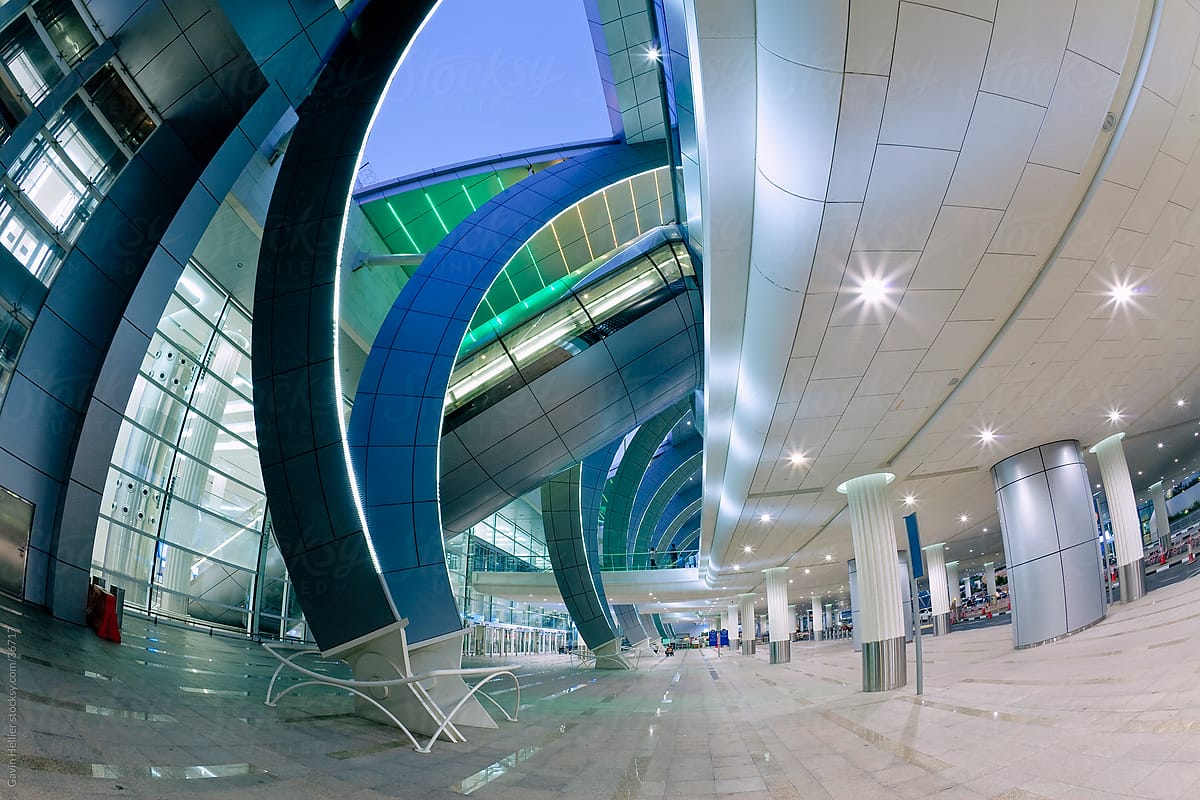 Stylish modern architecture, Terminal 3 of Dubai International Airport, Dubai, UAE, United Arab Emirates