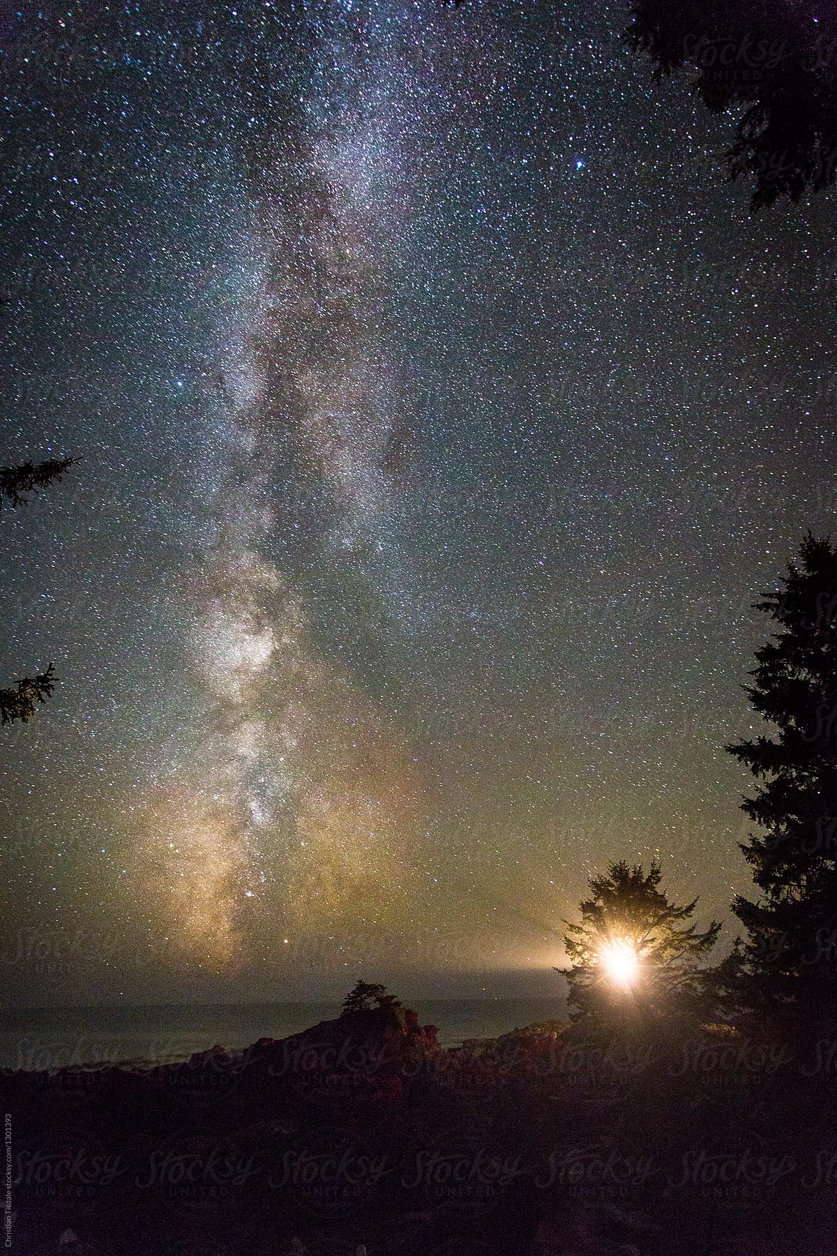 Lighthouse on the coast of Vancouver Island with the Milky Way rising above it