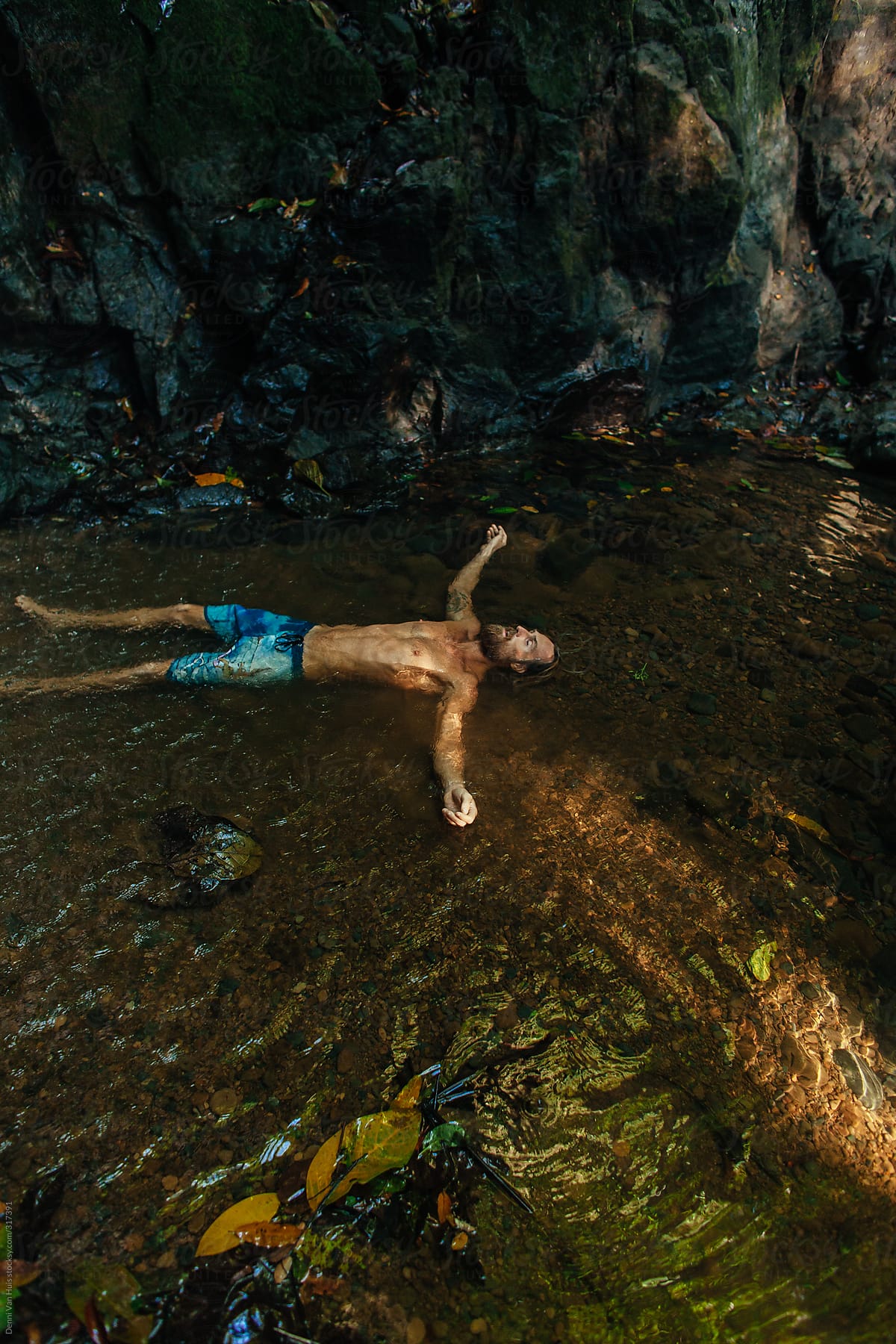 Man floating in clear water.