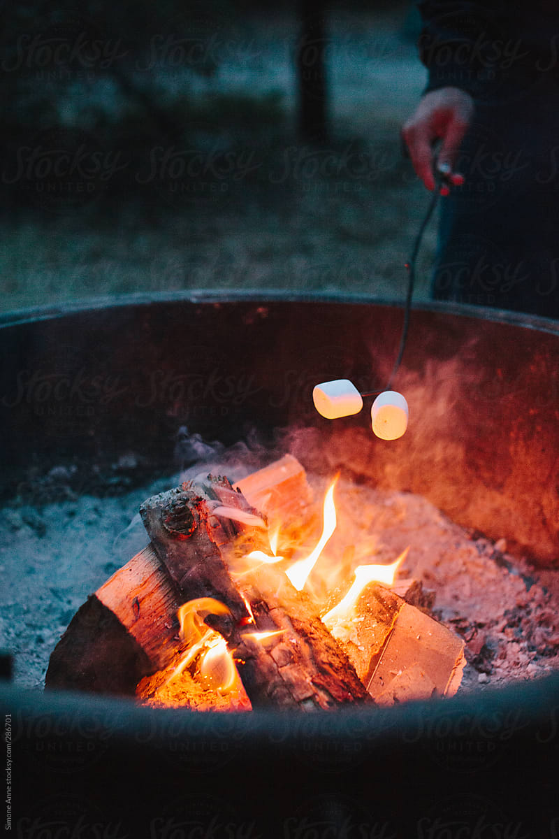 Two marshmallows over campfire