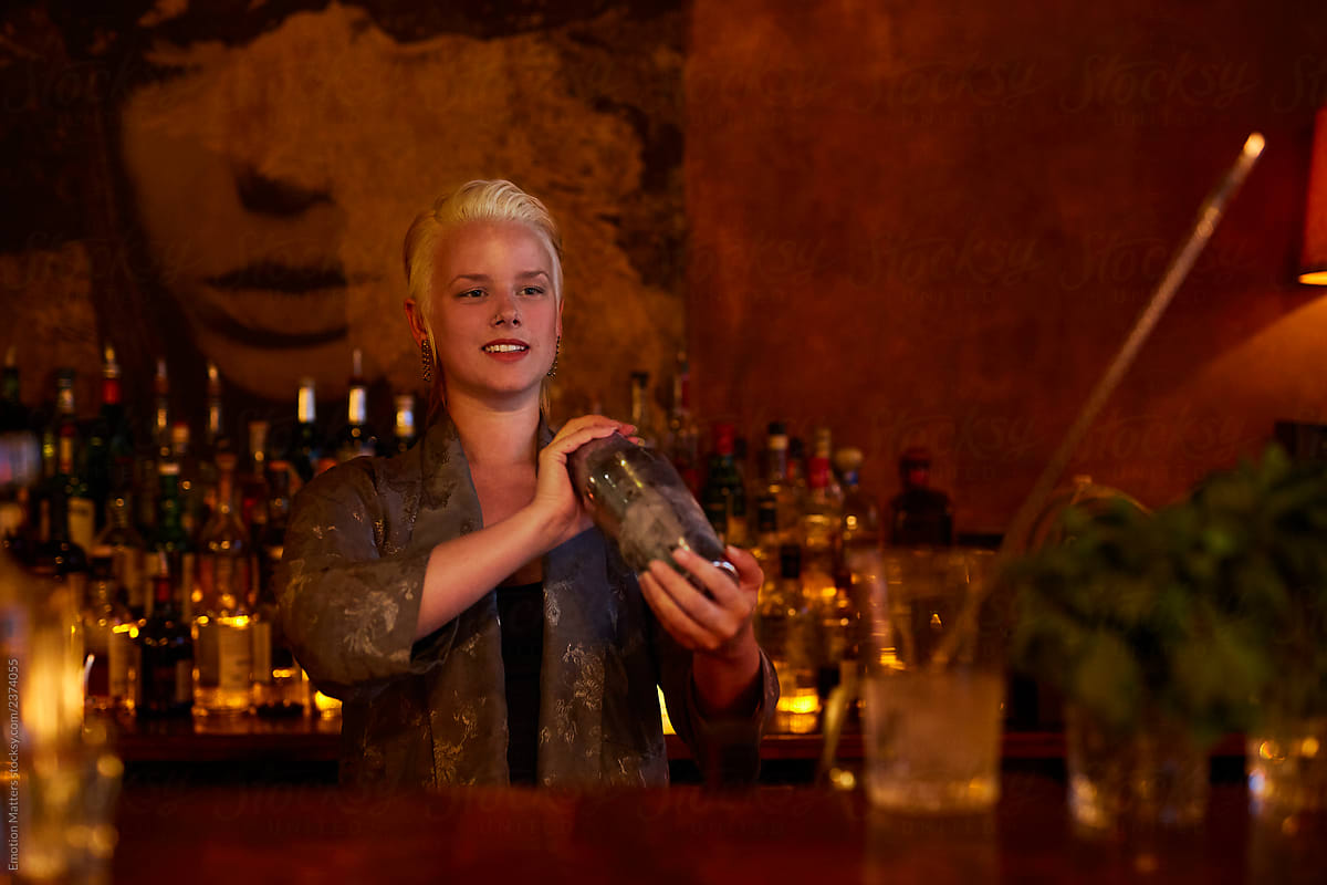 Bartender holding a cocktail shaker