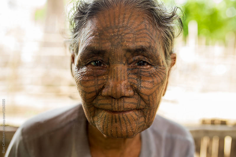 Portrait of a woman with tattoo face of Burma’s Chin Province