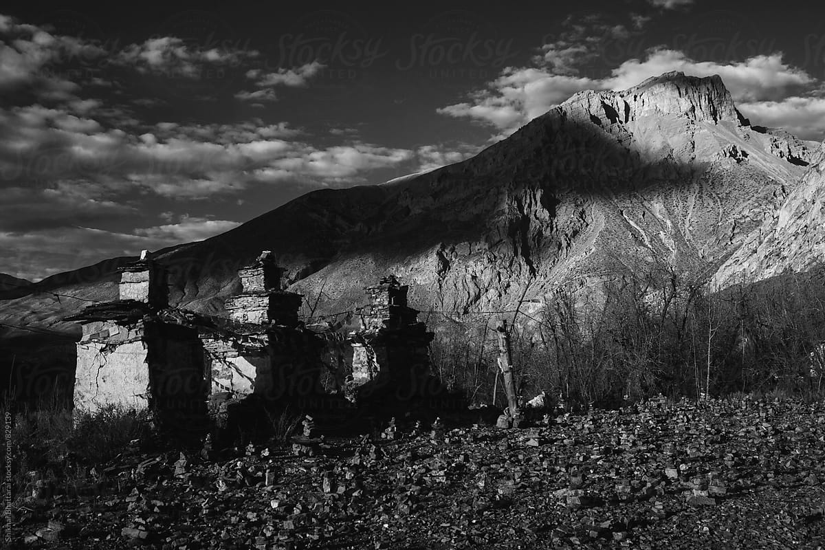 Black and white dramatic landscape of Mustang.