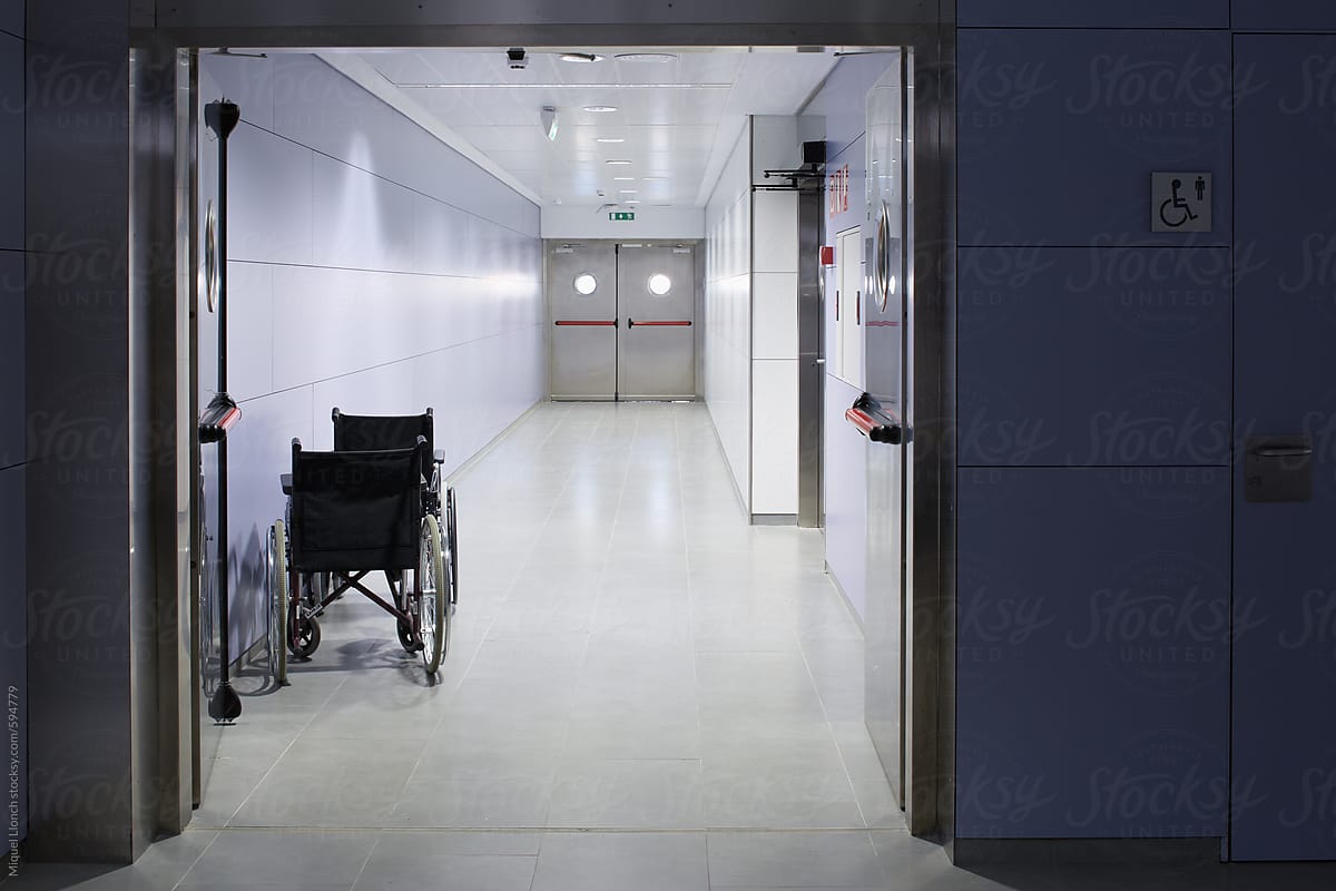 Hospital hall with two wheel chairs