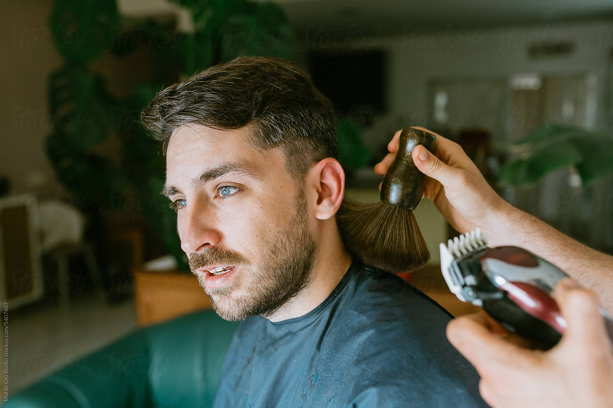 Details of a male haircut at home