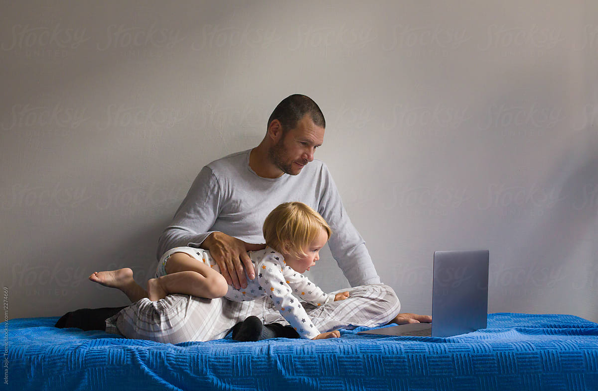 Dad and son at home