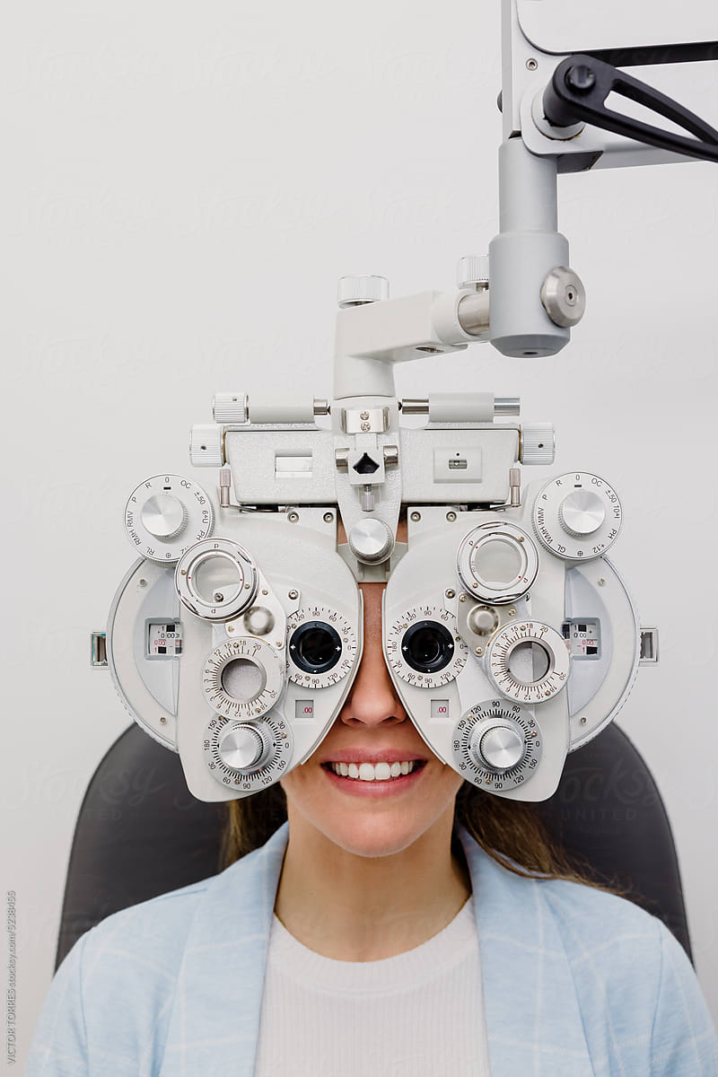 Smiling woman testing vision