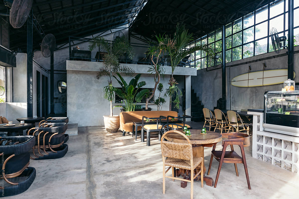 Minimalist and industrial-style cafe in Bali, Indonesia