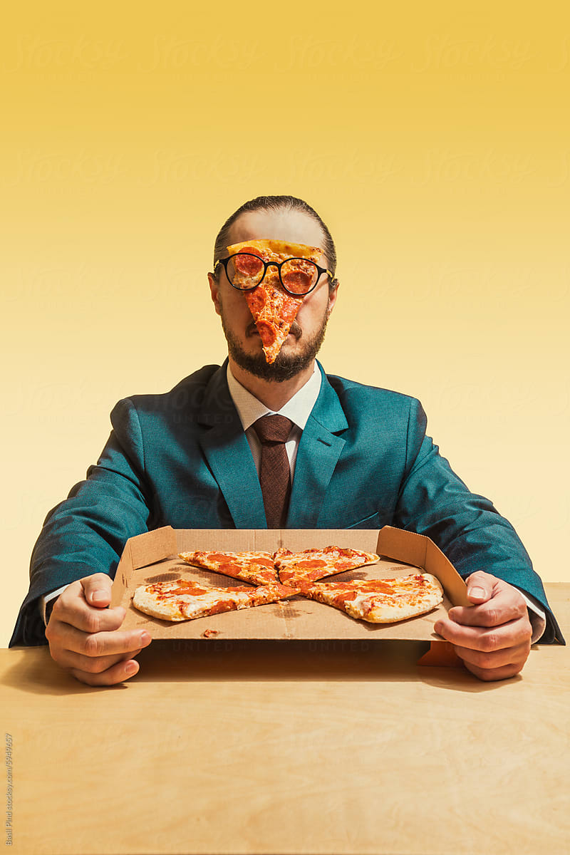 Pizza-Faced Businessman with a Twist