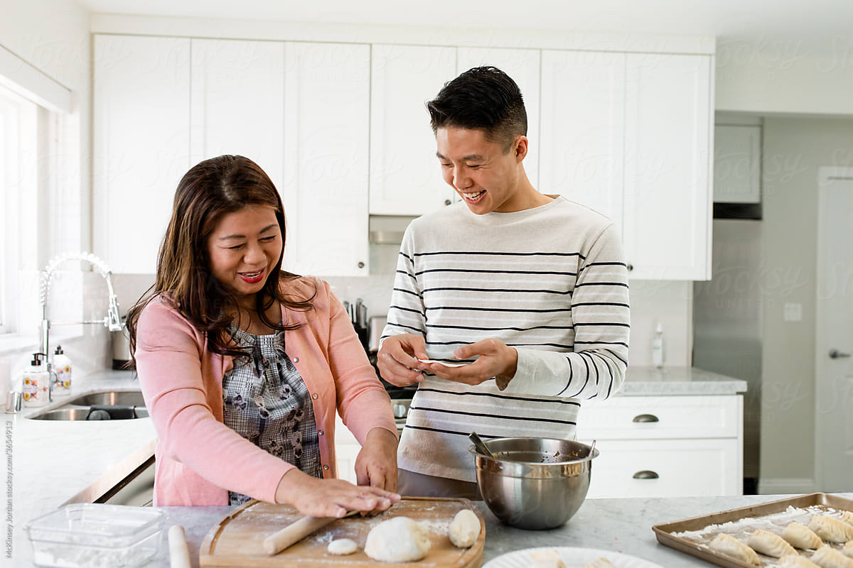 Son and Mother Cook Together