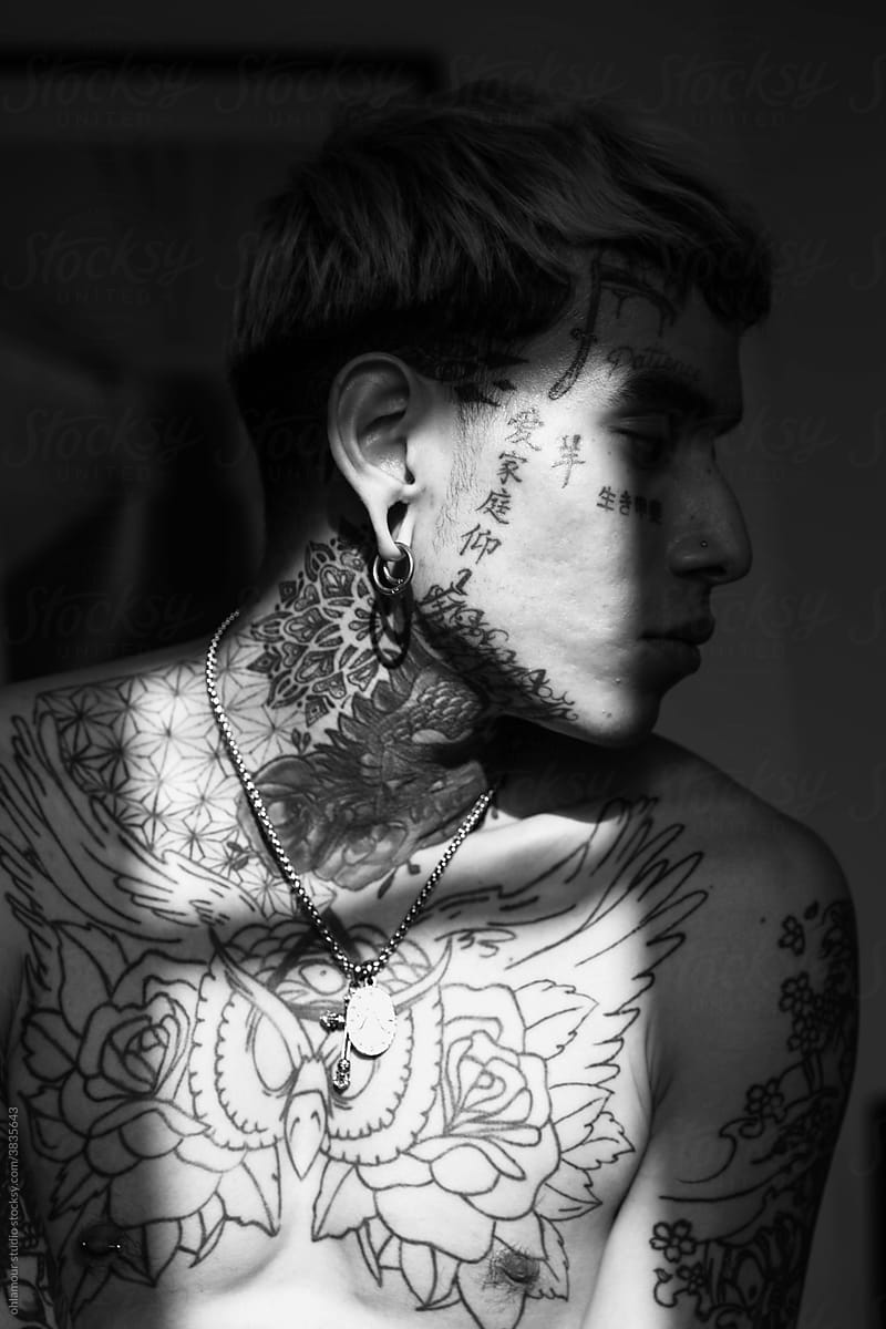 face tattoo portrait profile