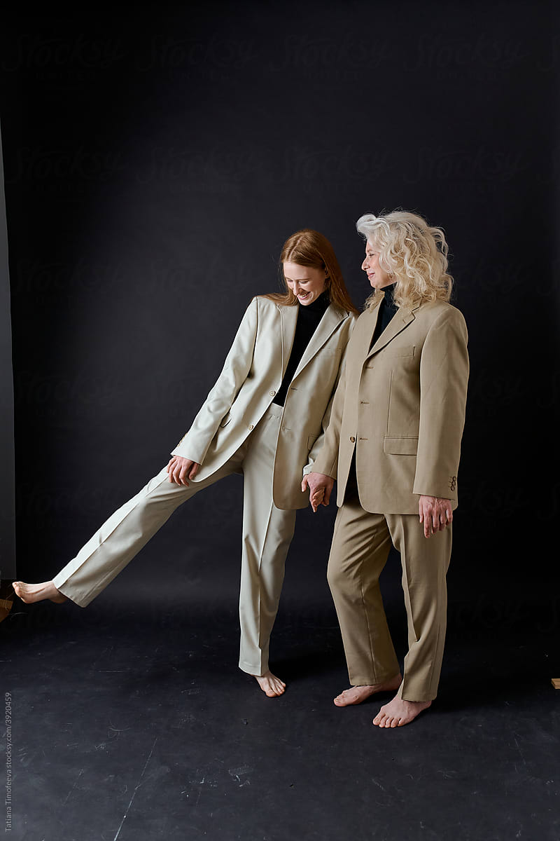 family portrait old business suit woman with daughter