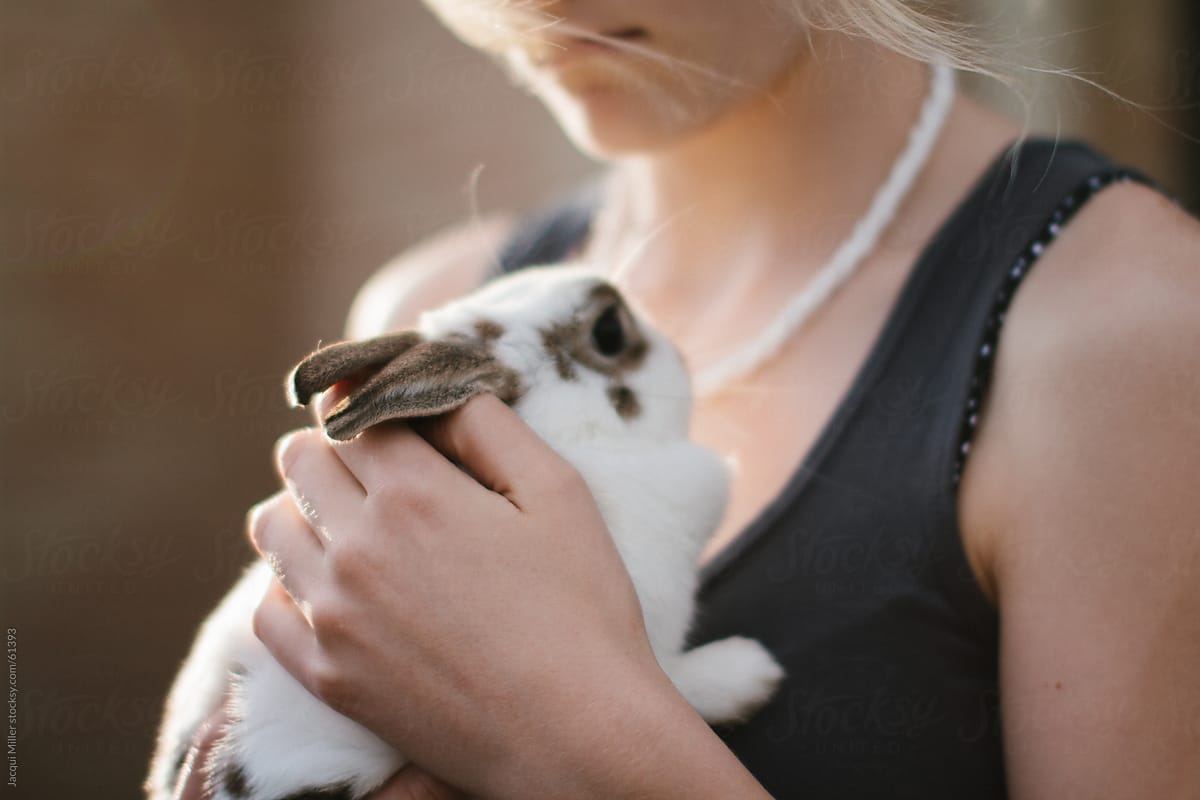 Teenage girl holding a rabbit
