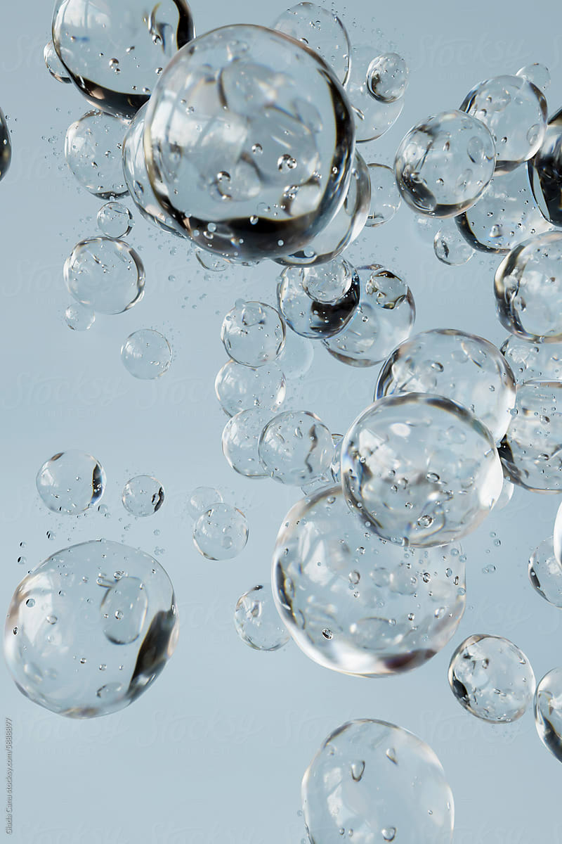 3D Render of Various Sized Water Droplets Levitating with Light