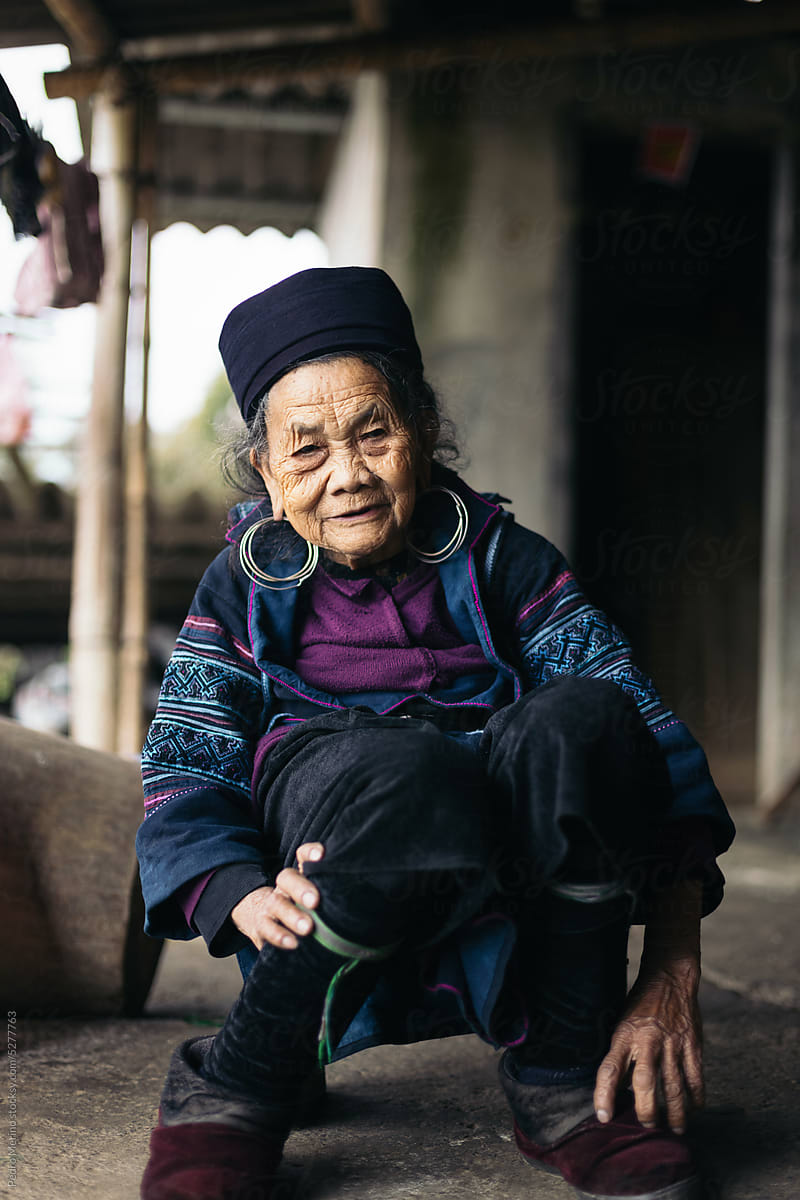 Hmong older woman in traditional clothing. Local people