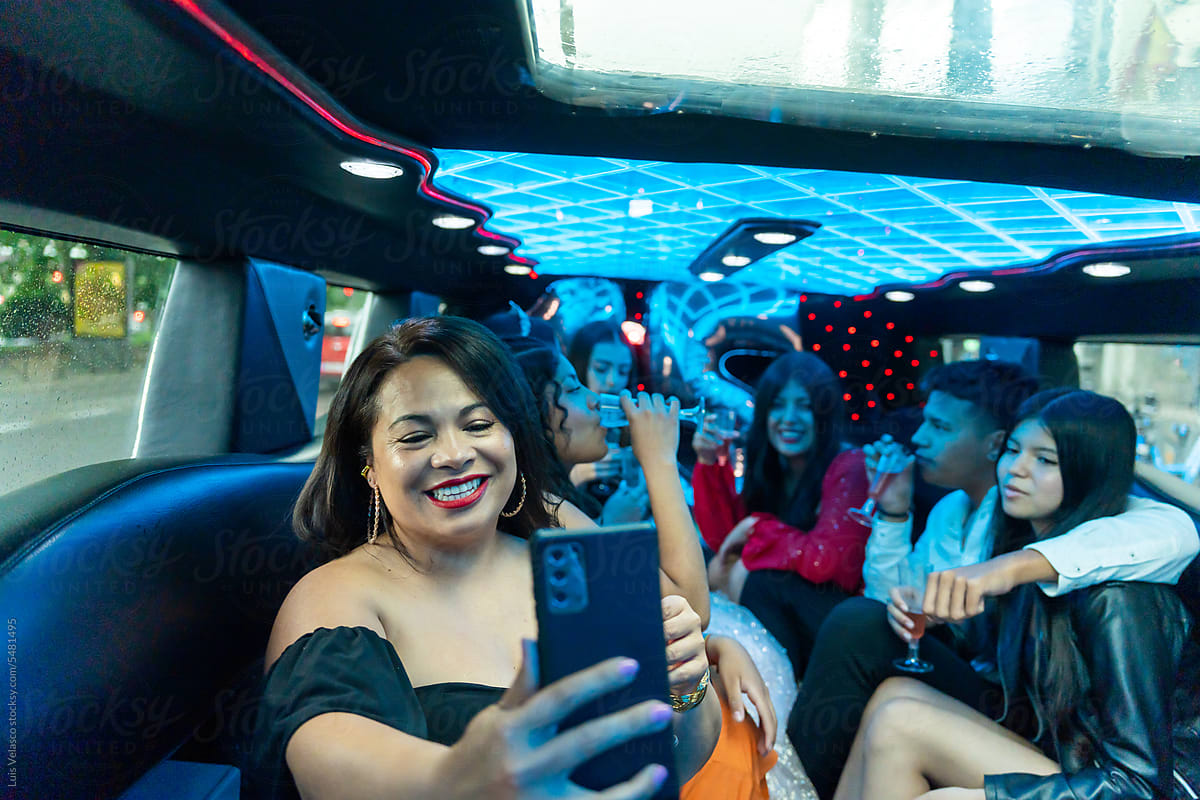 Friends With A Latina Girl On Her 15th Birthday Party In A Limousine.