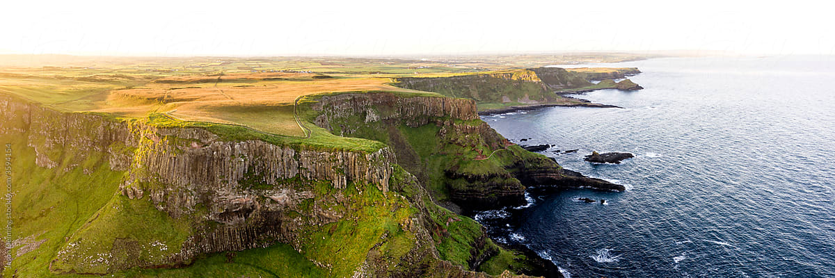 Causeway bay cliffs aerial Ireland