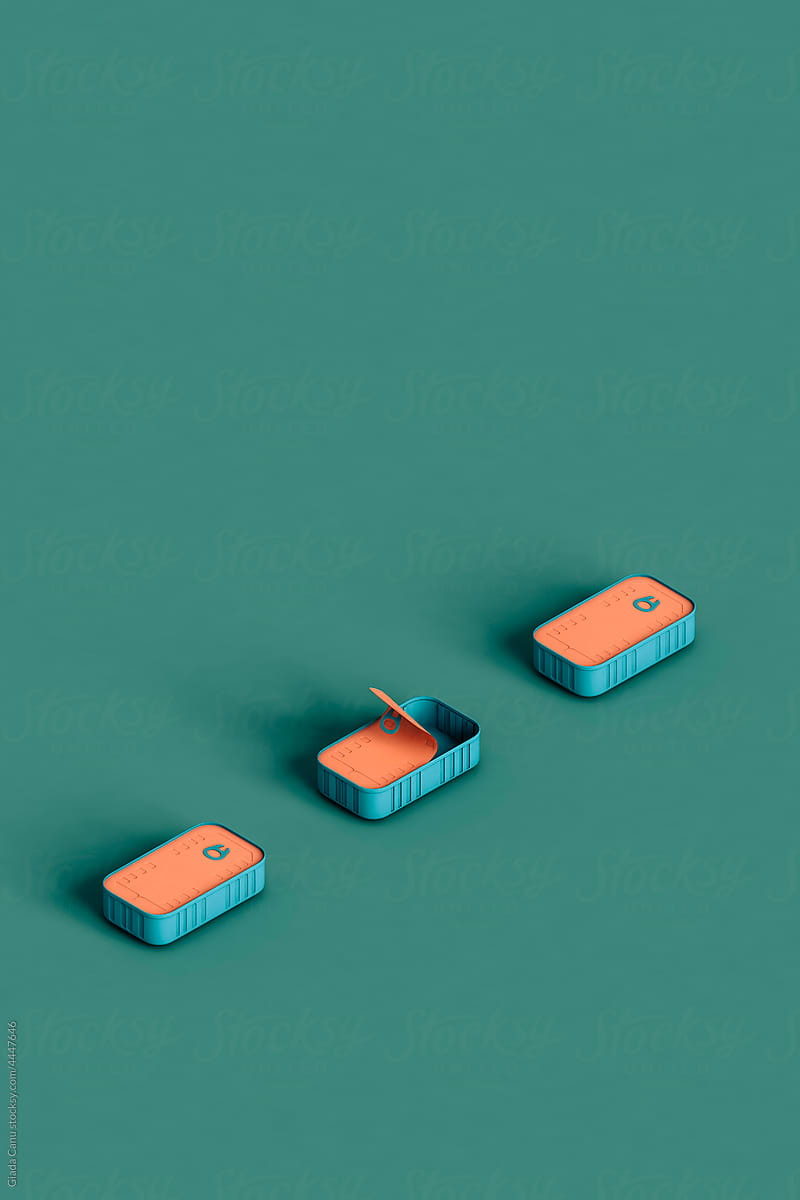 row of pink and green sardine can. 3d render