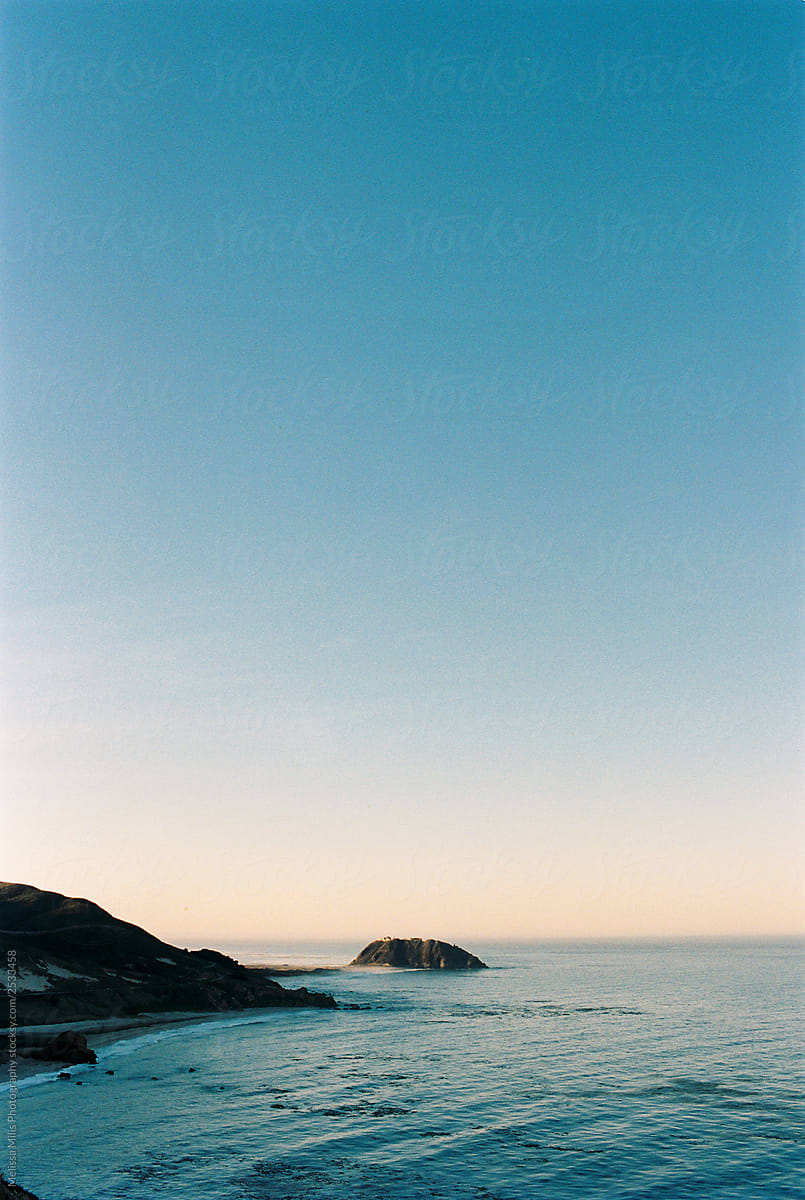 35mm film image of the sea next to Pacific Highway One, Big Sur, CA