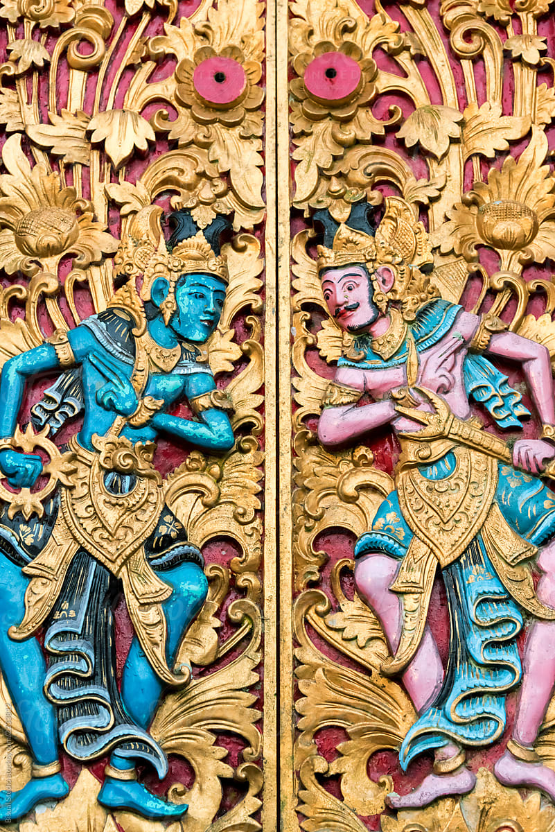 Carved wooden door on a Balinese temple