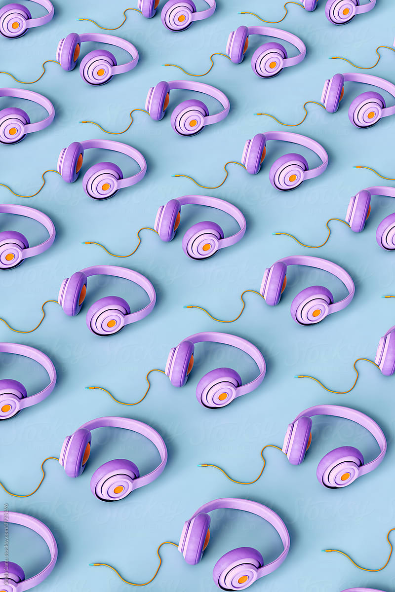 pattern of Violet headphones on blue background
