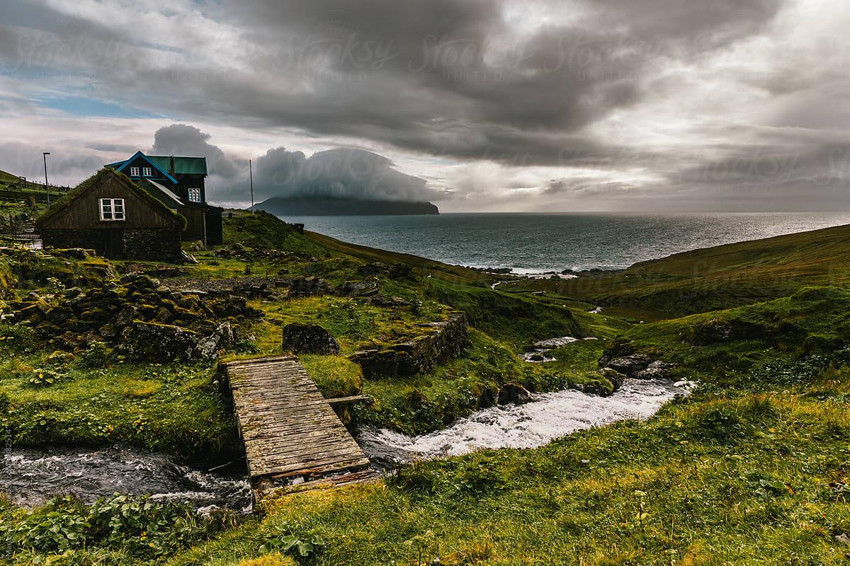 Grass-roofed house in the Faroe Islands