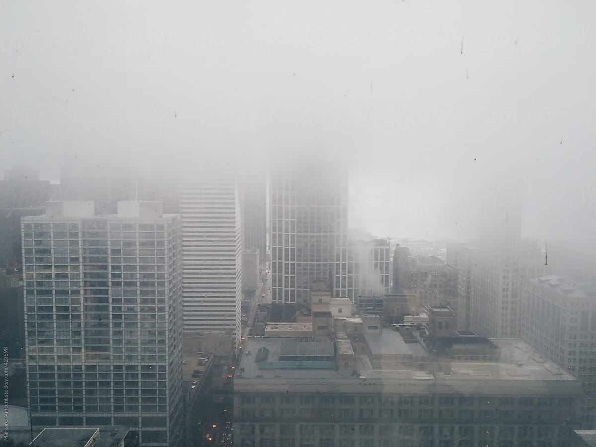 downtown in fog