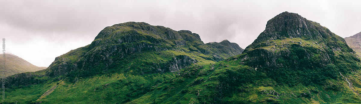 Mountains in Green Scottish Highlands Panorama