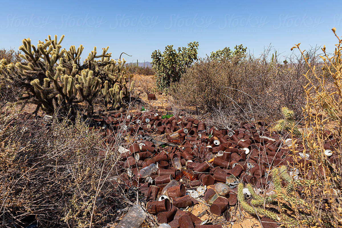 Rusty cans dumped in the desert