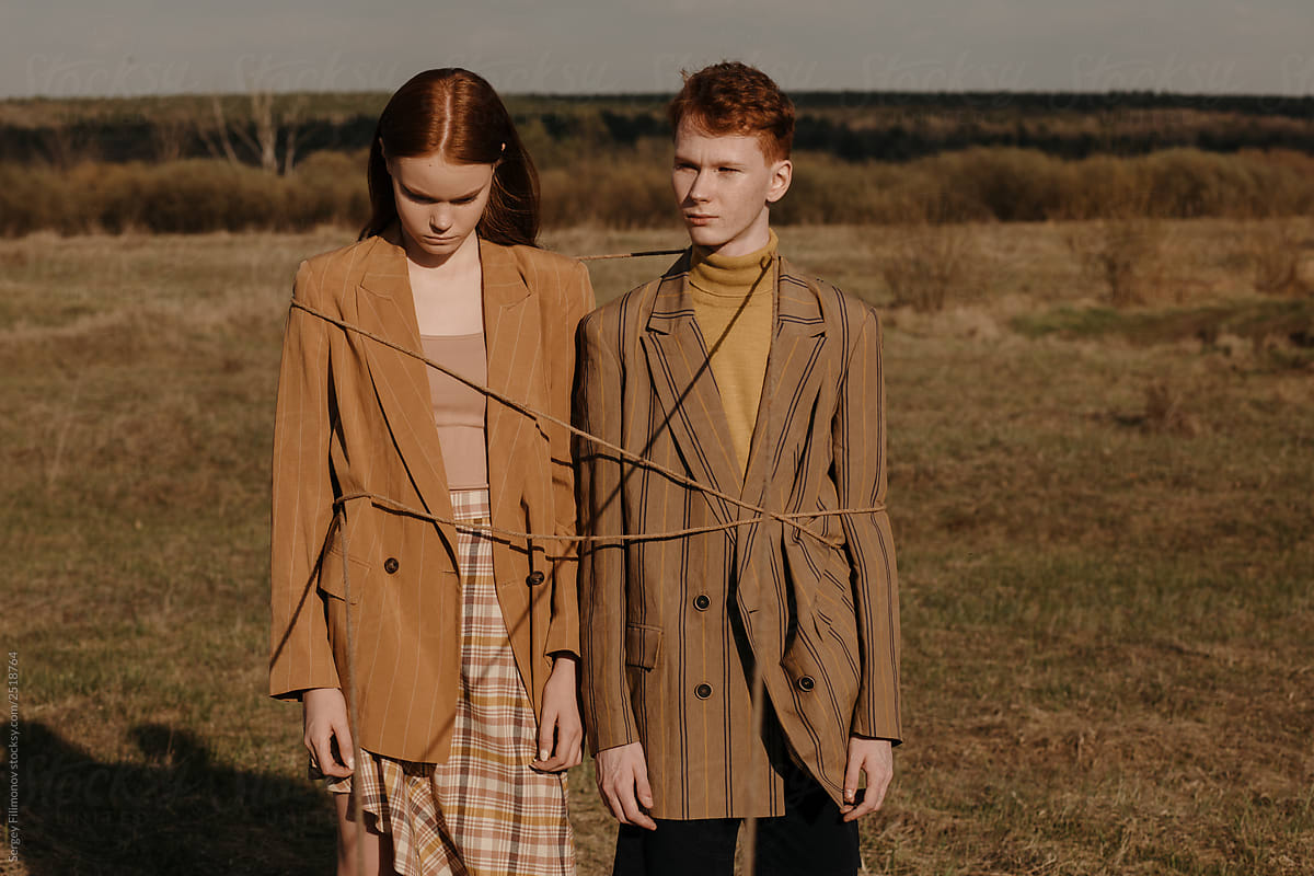 Teenager Models Tied Up With Rope In Field By Serge