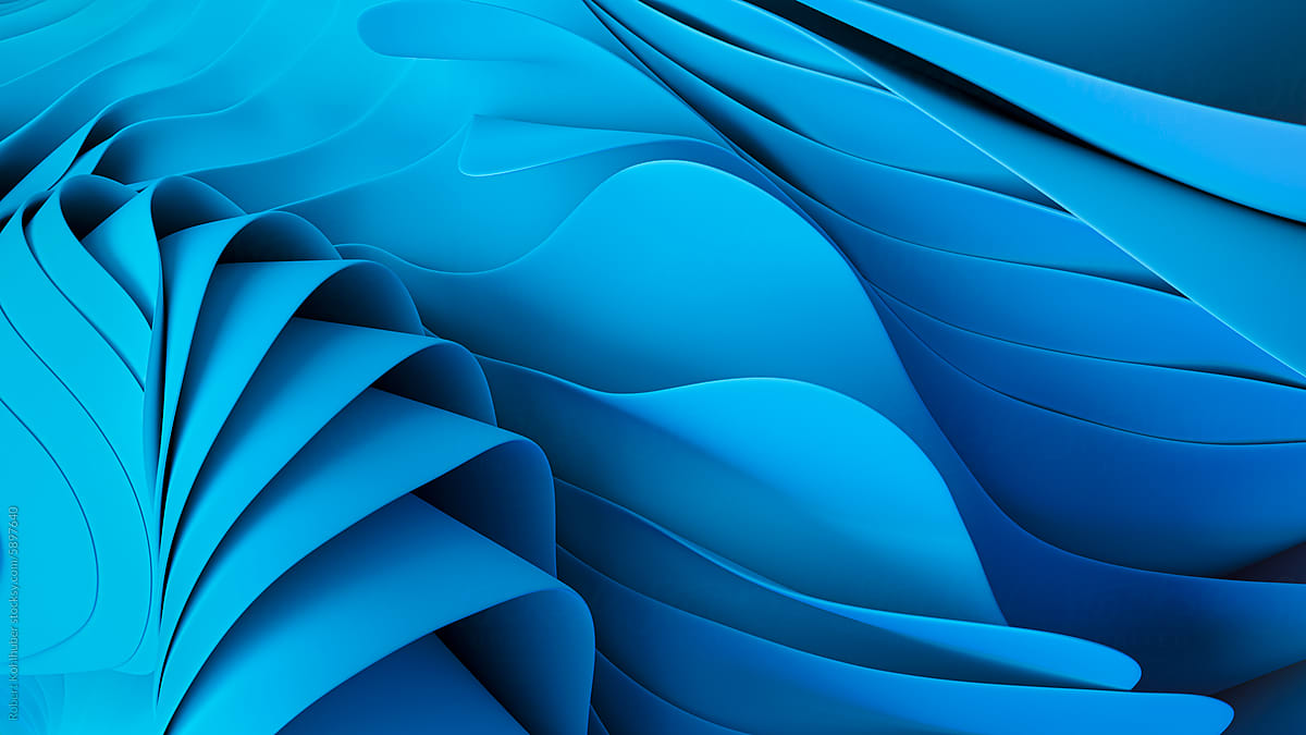 3D render of an abstract blue wavy cloth