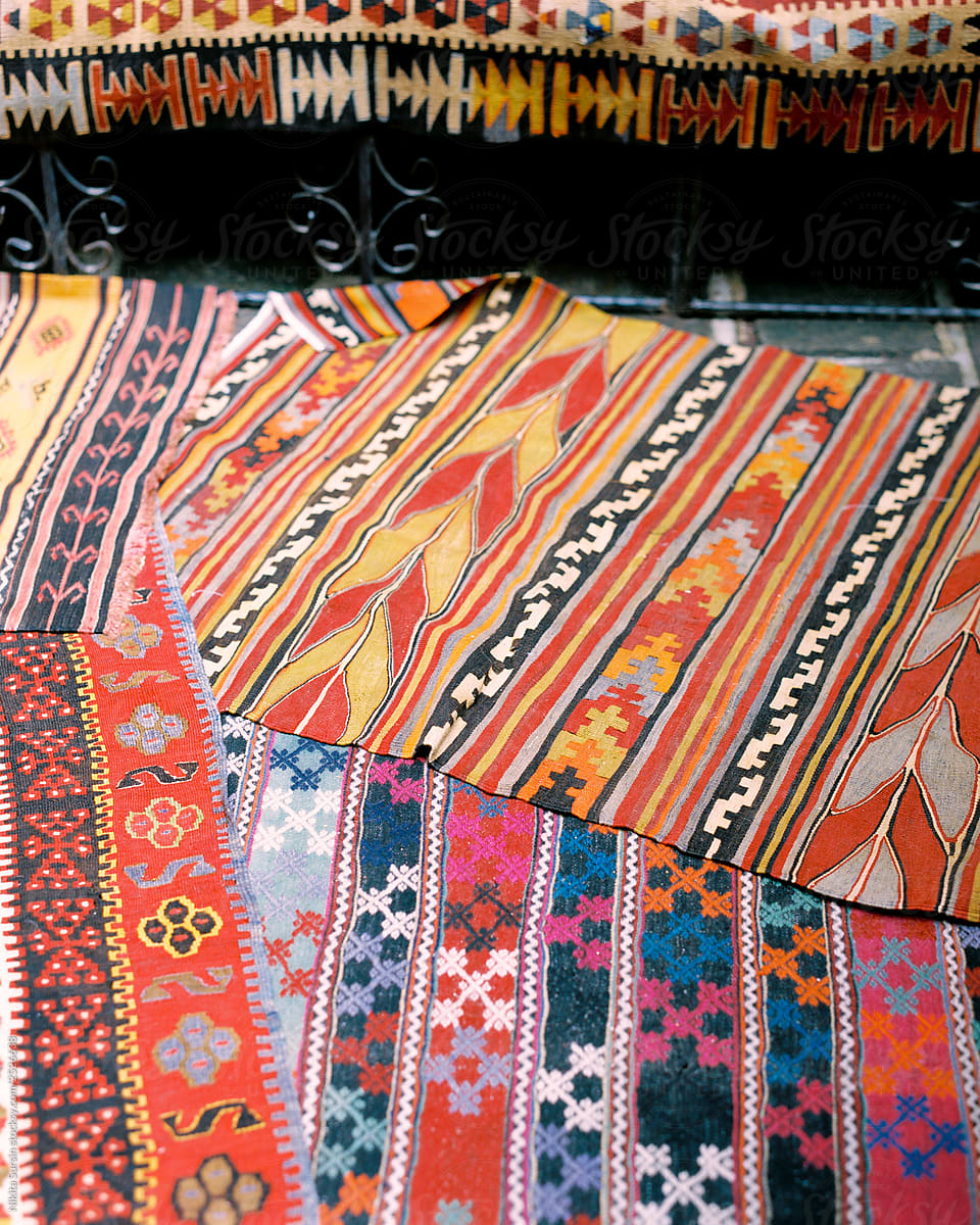 The floor in the Turkish house. Many different patterned carpets.