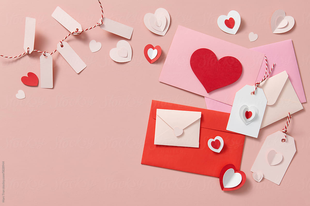 Creative Background with hearts and gifts on Valentines Day