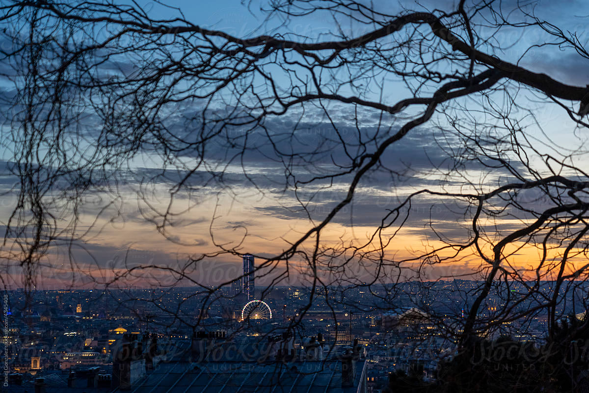 Panoramic view at sunset Paris