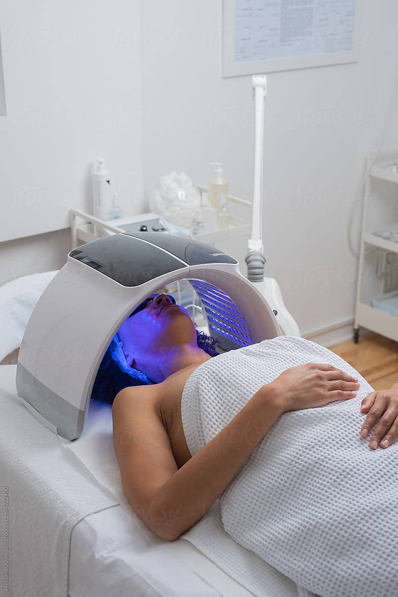 Woman Having A LED Light Facial Therapy