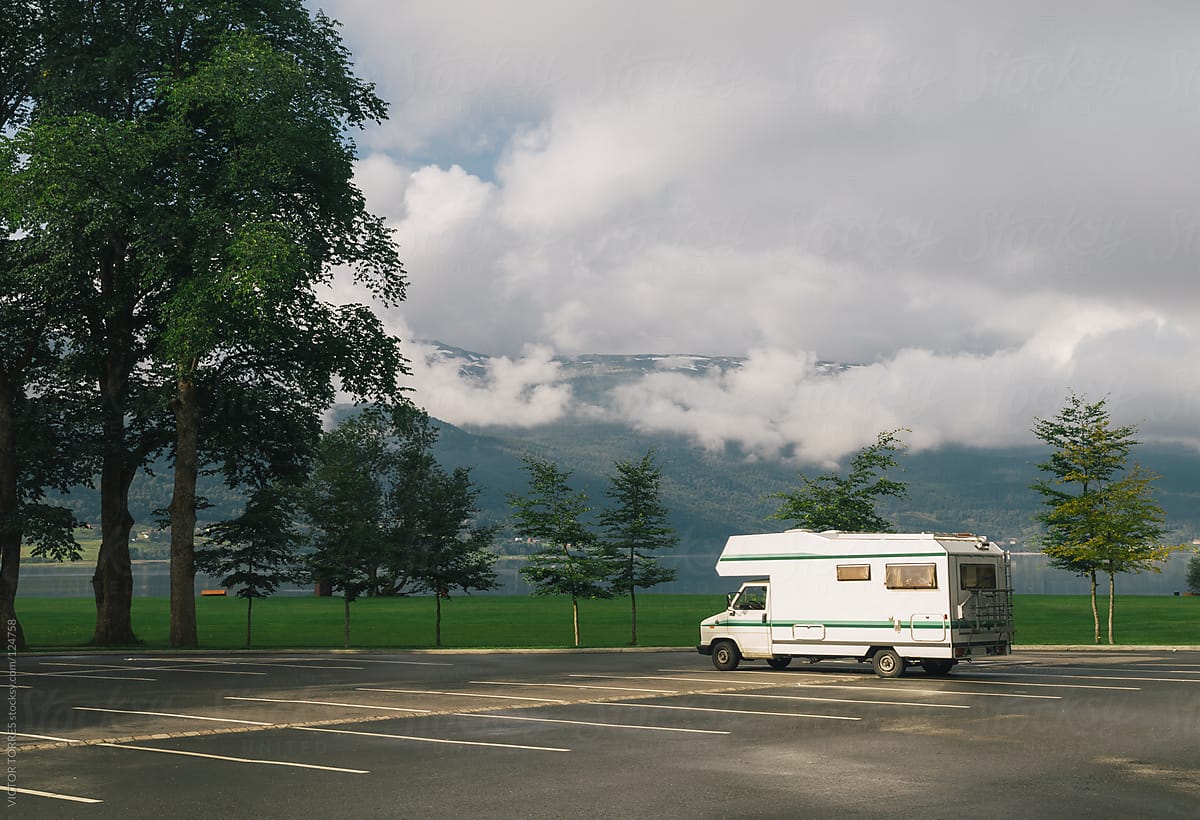 Mobile Home parked besides the beautiful Voss Fjord