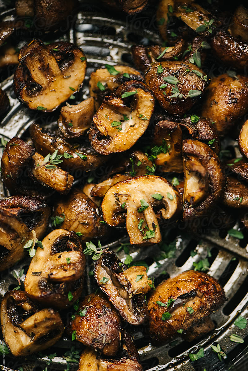 Mushrooms cooked in an air fryer