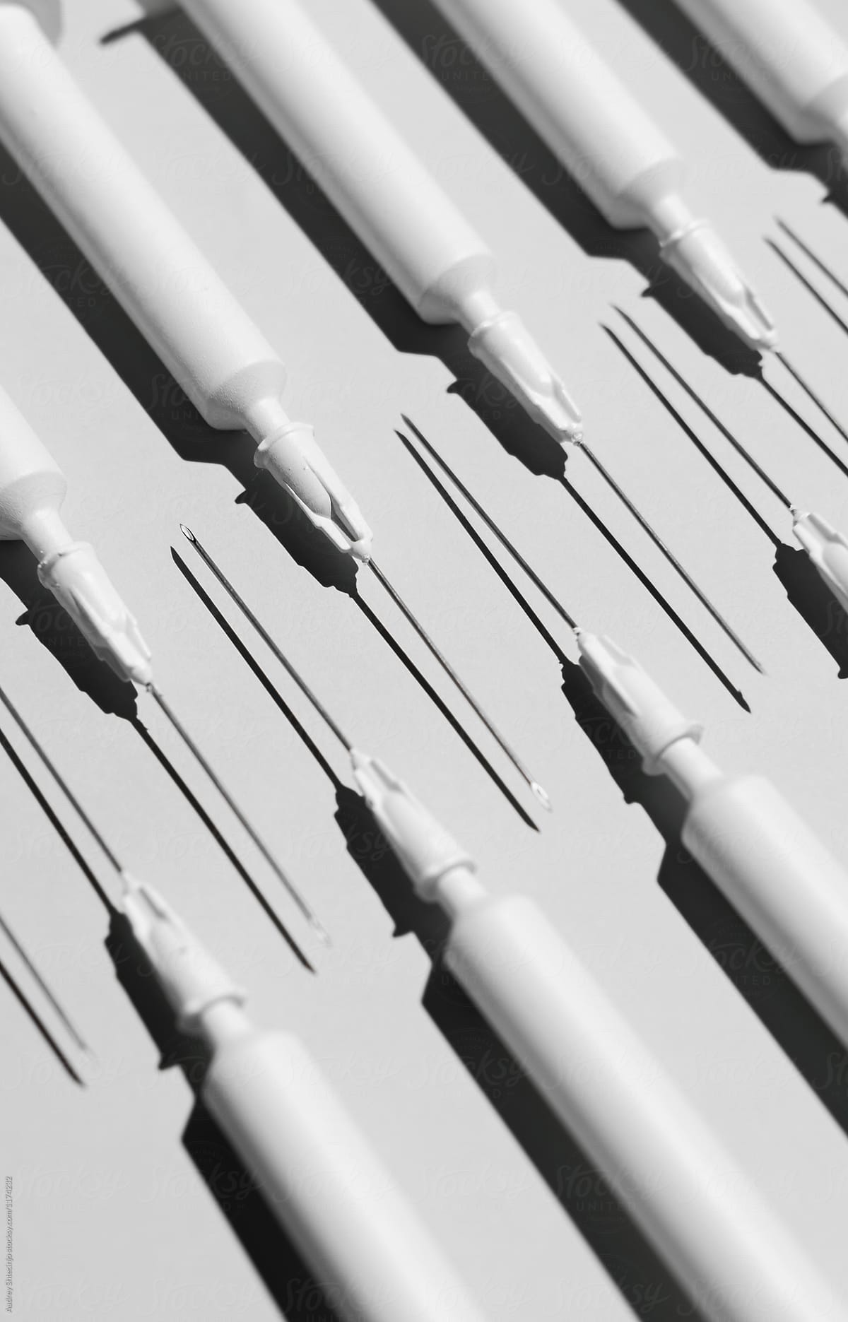 Blanc hypodermic needles  on white background.