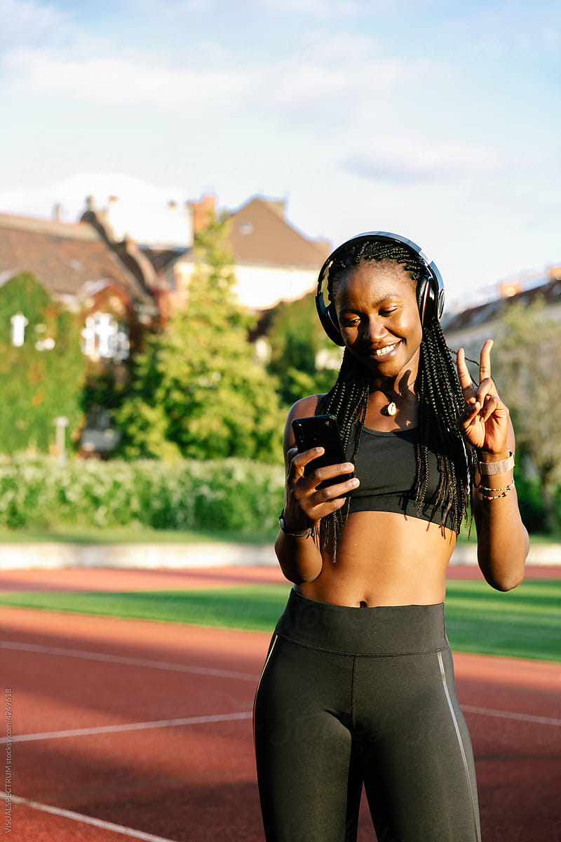 Black Sporty Woman Talking on Video Call