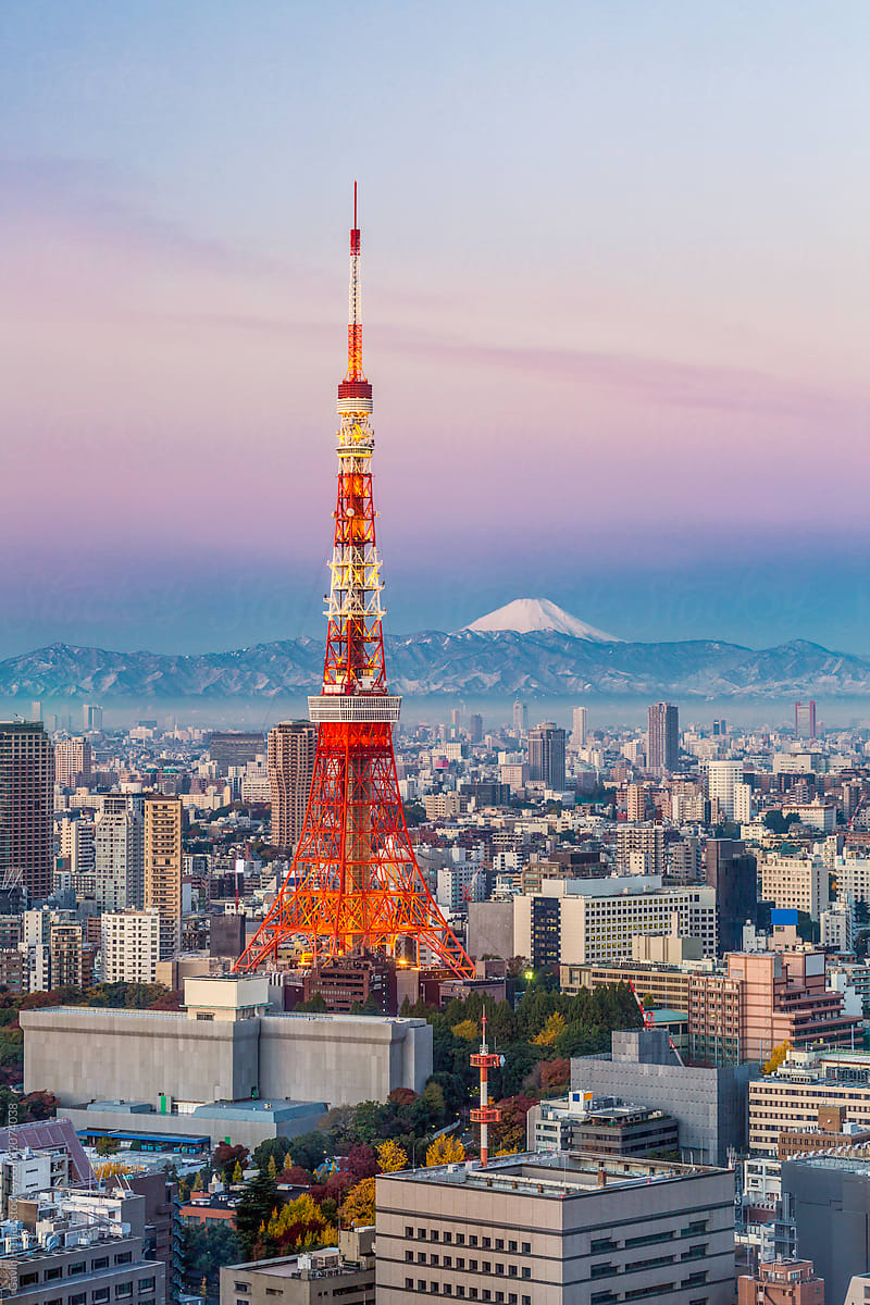 Japan, Tokyo Tower and Mount Fuji