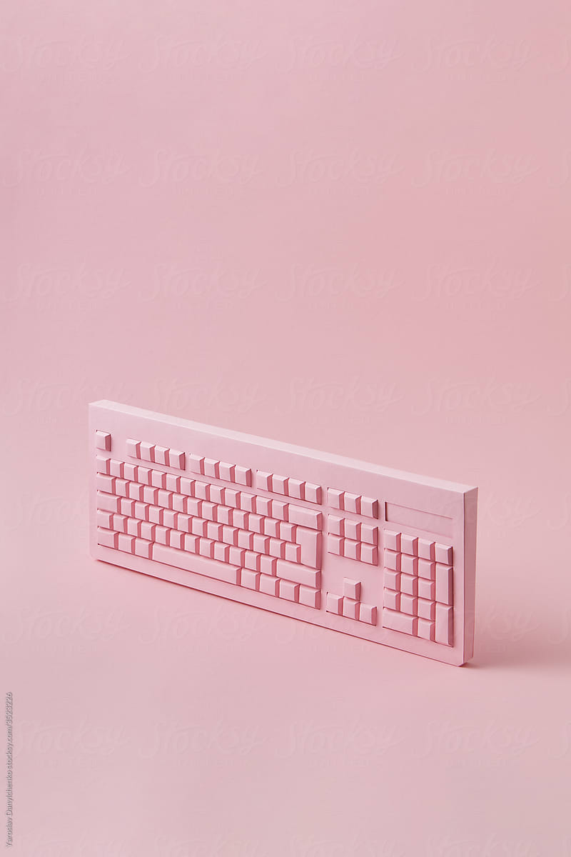 Handcraft pink paper vertical computer keyboard.