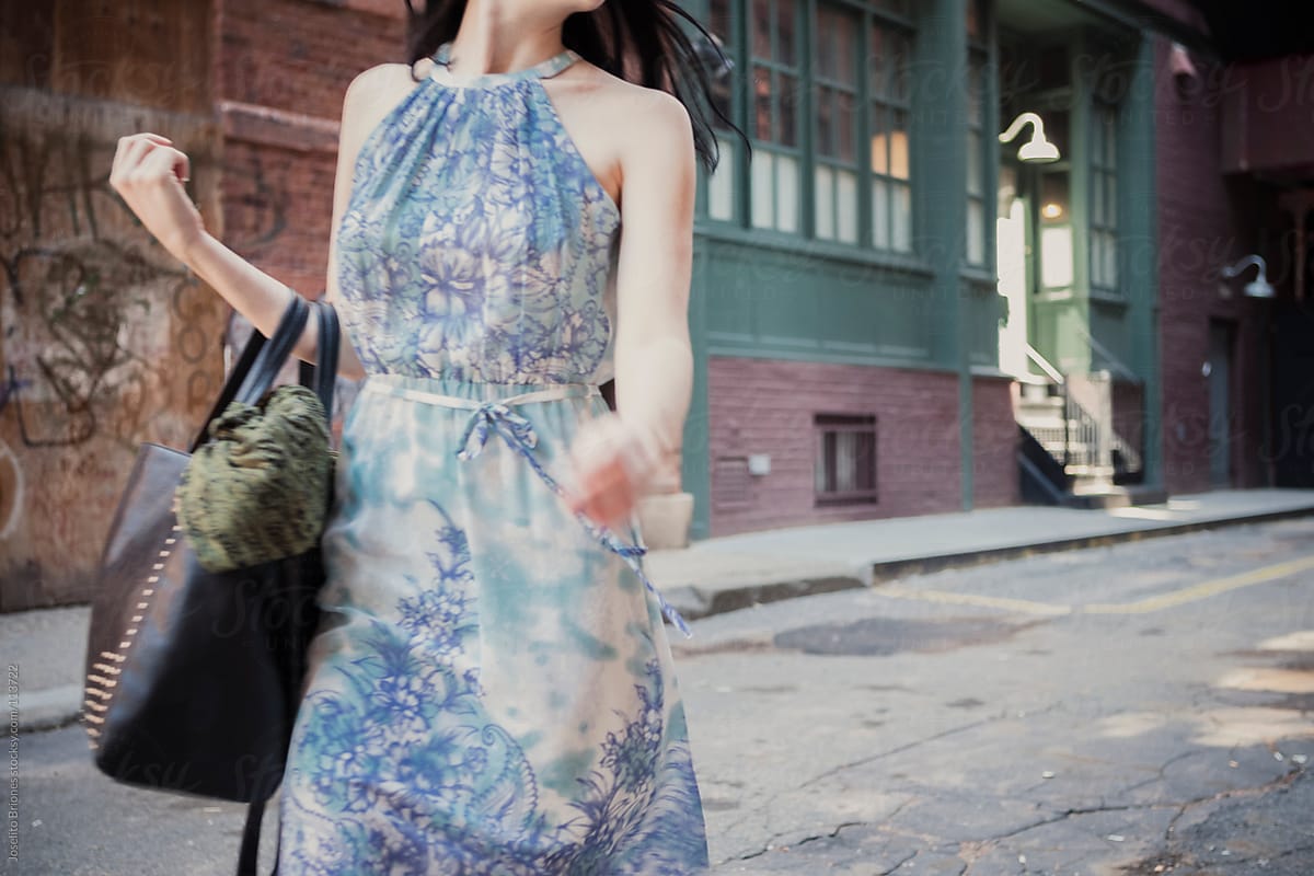 Woman in Floral Dress in Tribeca New York
