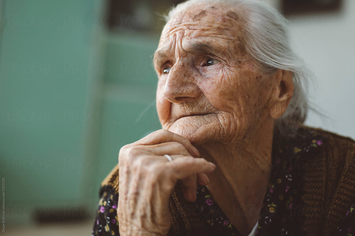 Portrait of an old 90 years woman.
