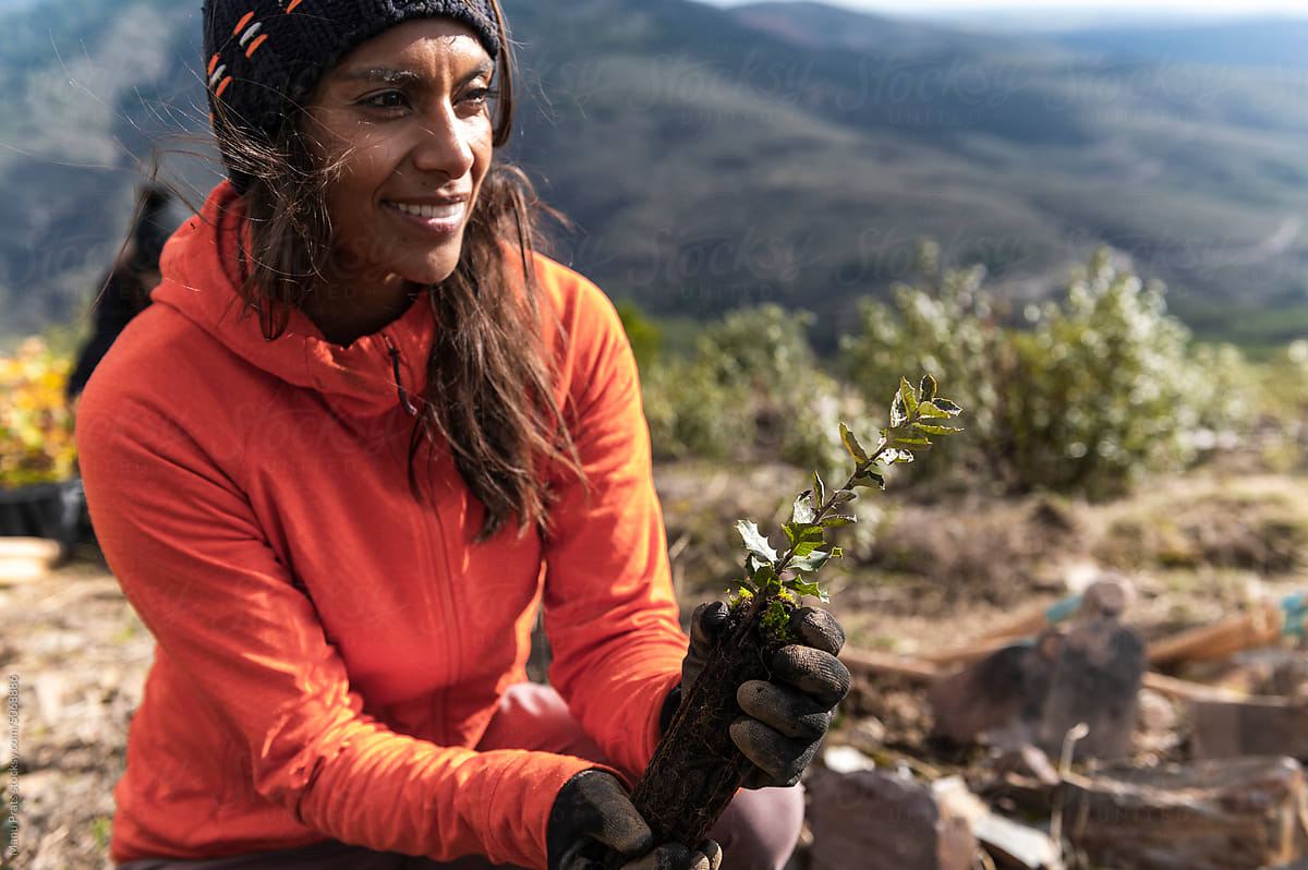 Climate change activist planting trees