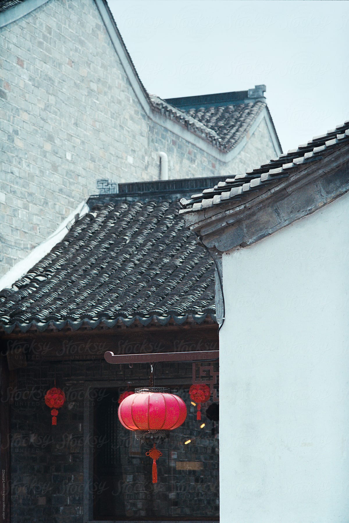 traditional architecture with a red lantern hanging on roof