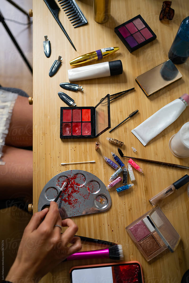 Make Up And Cosmetics On The Table.