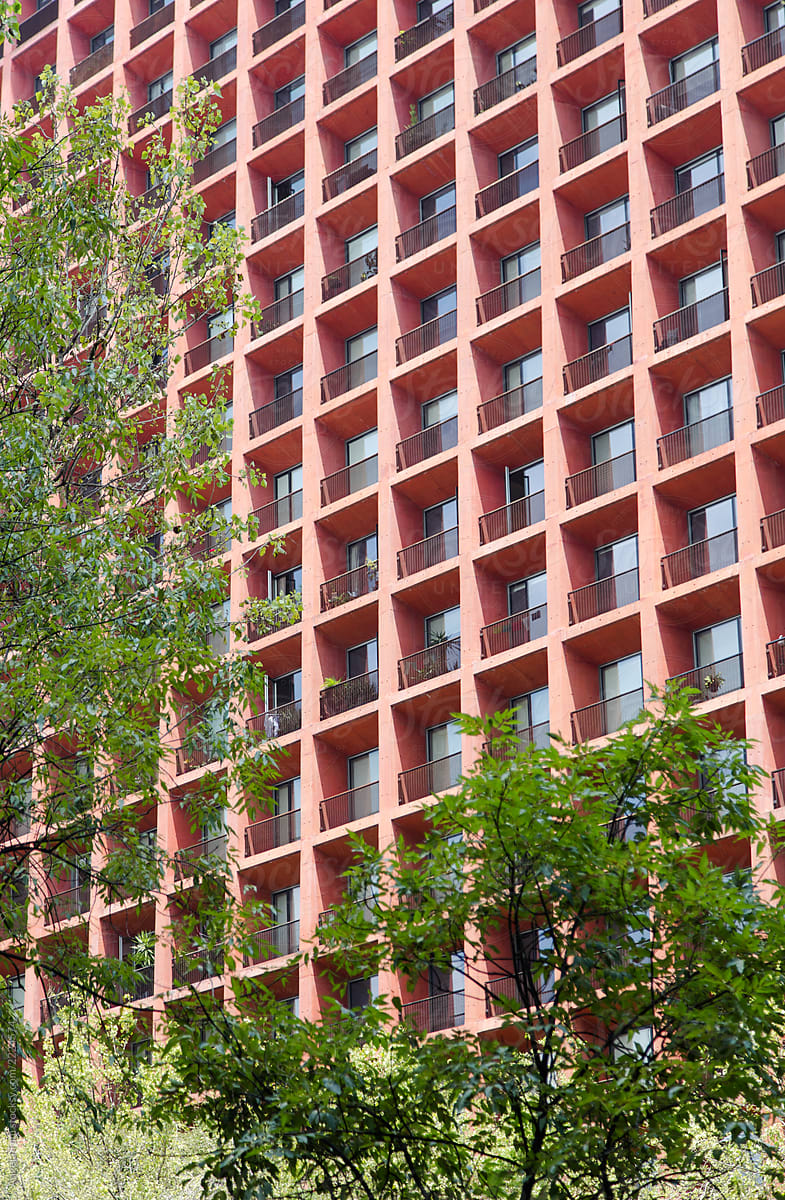 Red Grid Iron Building Detail