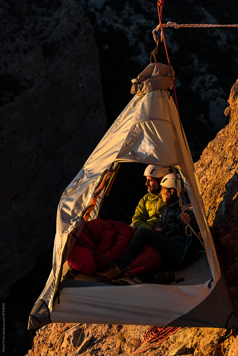Rock climbers wild camping