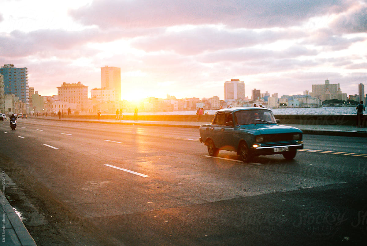 cars on the road during sunset in Havana Cuba